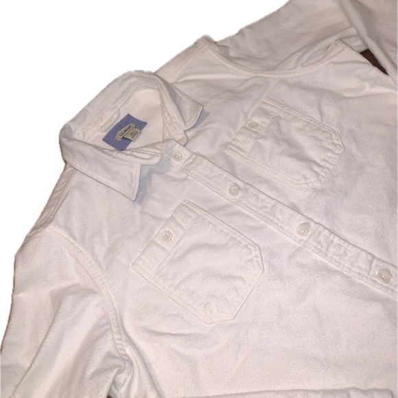 LL Bean White Button-Up Flannel Relaxed Fit Over Shirt Chambray Accents M - Picture 3 of 6